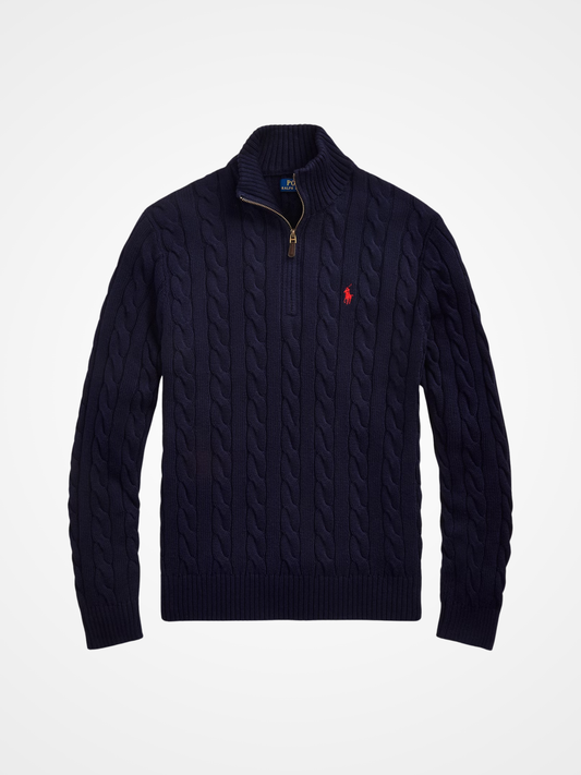 Cable-Knit Cotton Quarter-Zip Sweater