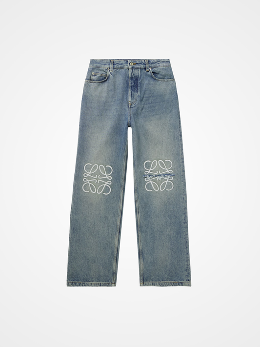 Anagram Wide-Leg Logo-Embroidered Jeans