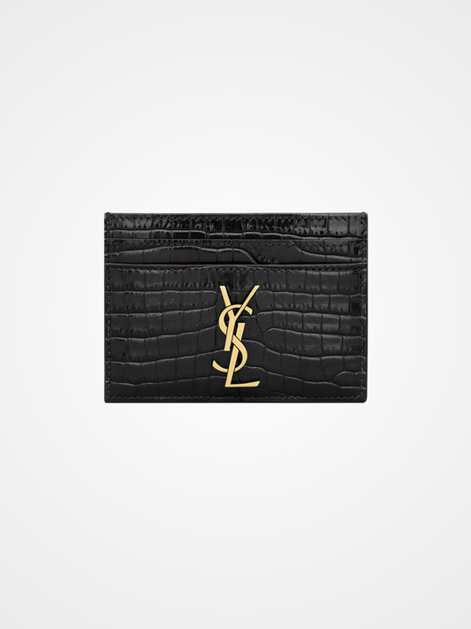 CASSANDRE card case in crocodile-embossed shiny leather